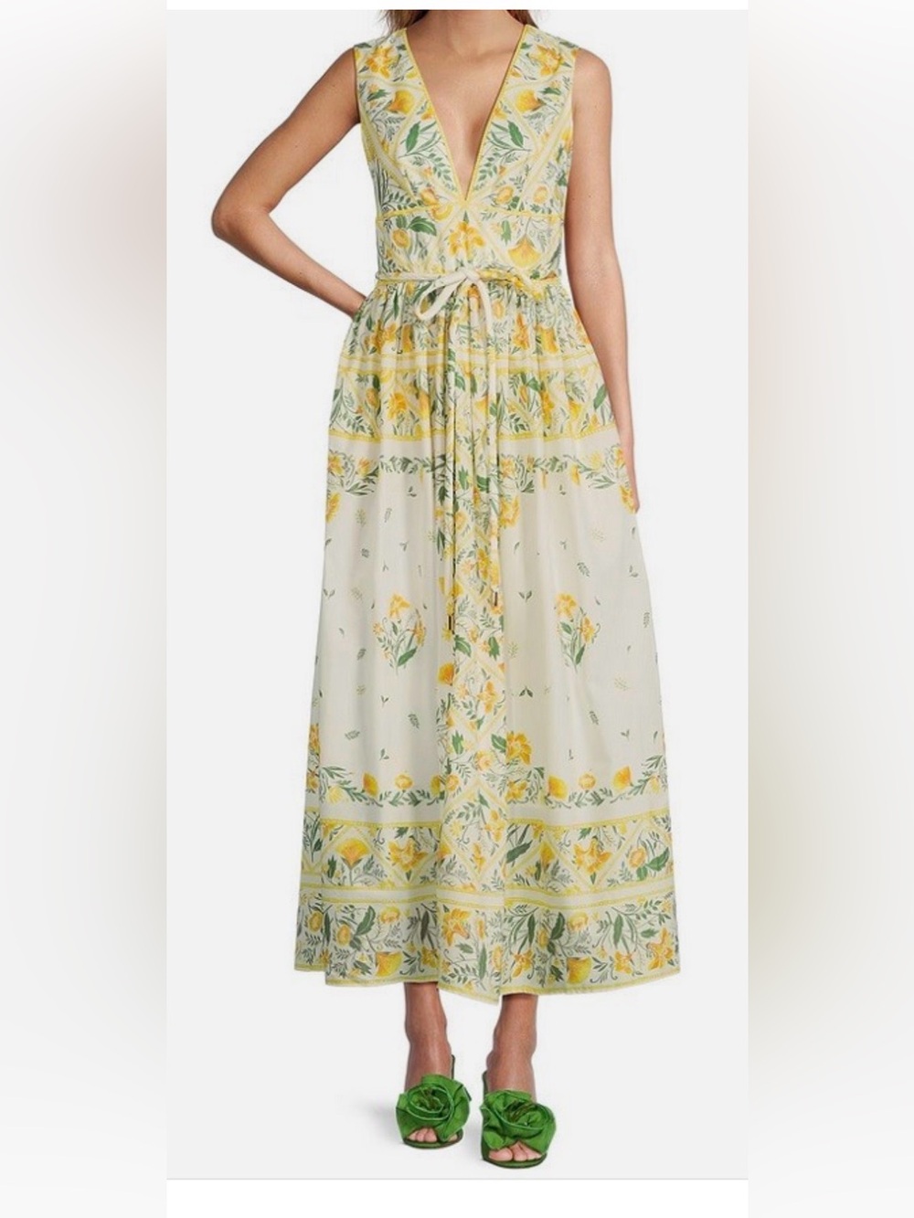 ANTONIO MELANI Cream and Yellow Floral V-Neck Maxi Dress